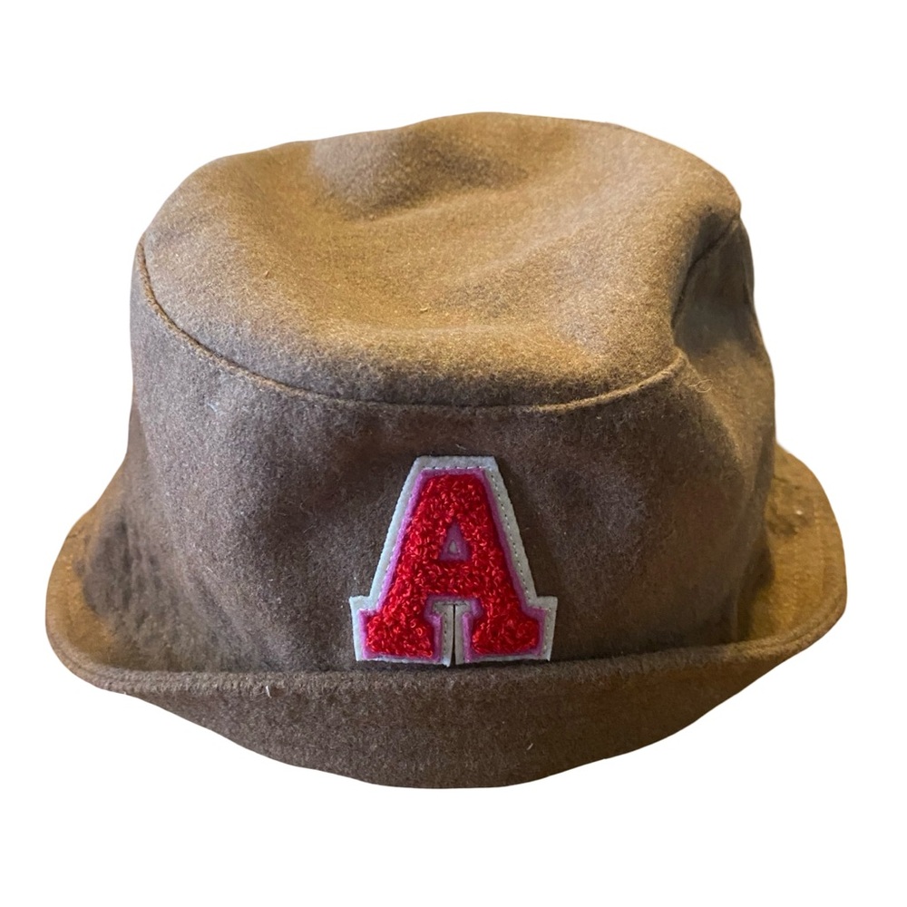 Flannel Brown bucket Hat with Red Embroidered A - Picture 1 of 2